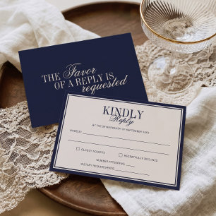 Old Money Classy Timeless Navy Blue Cream Wedding RSVP Card