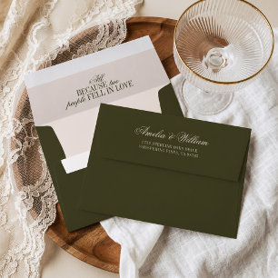 Old Money Classy Timeless Olive Green Wedding Envelope
