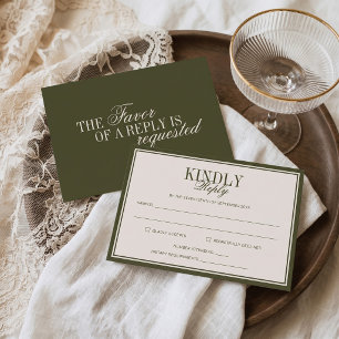 Old Money Classy Timeless Olive Green Wedding RSVP Card