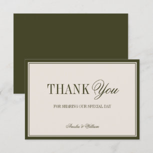 Old Money Classy Timeless Olive Green Wedding Thank You Card