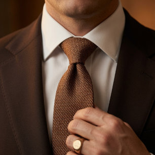 Old Money Cognac Brown Birdseye Tweed Fabric Tie