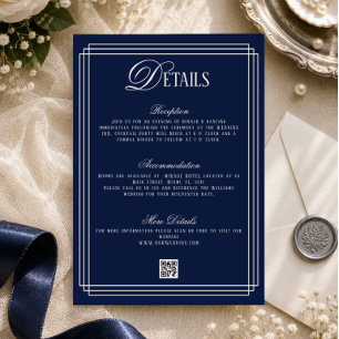 Old Money Dark Blue Wedding Details Enclosure Card