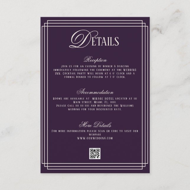 Old Money Dark Purple Wedding Details  Enclosure Card (Front)