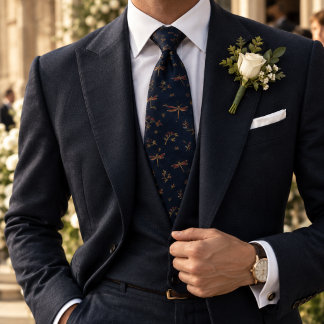 Old Money Dragonfly Garden Berry Navy Tie