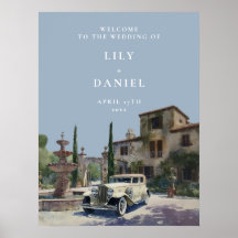 Old Money Dusty Blue Wedding Welcome Sign