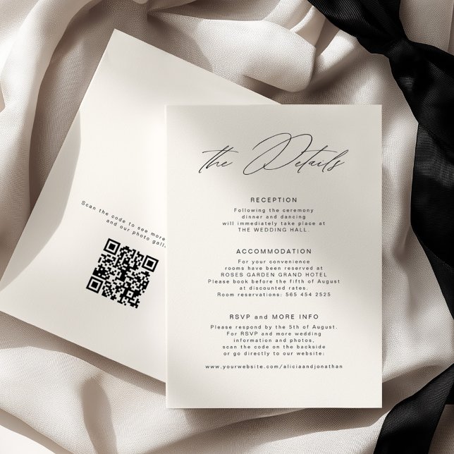 Old money elegant ivory QR code wedding details Enclosure Card (Creator Uploaded)