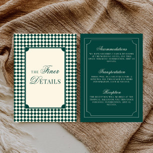 Old Money Emerald Ivory Chequered Wedding Details Enclosure Card
