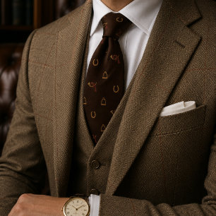 Old Money Equestrian Horseshoe Hunt Herringbone Tie