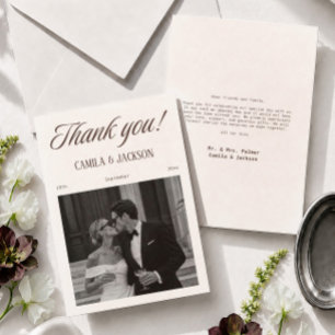 Old Money Espresso Brown Wedding Photo Thank You Card