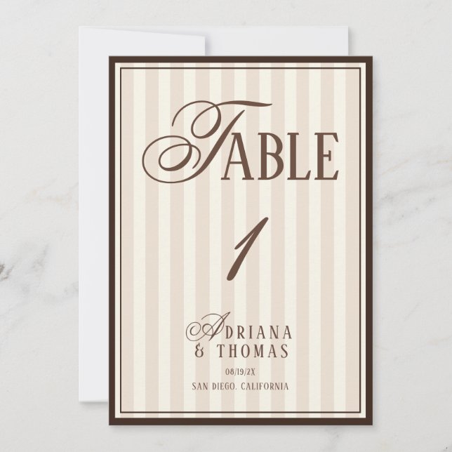 Old Money Espresso Wedding Table Number (Front)