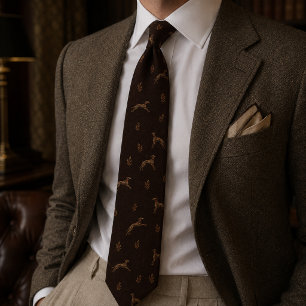 Old Money Greyhound Whippet Herringbone Tweed Tie