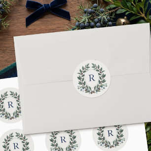 Old Money Heritage Monogram Crest Christmas Classic Round Sticker