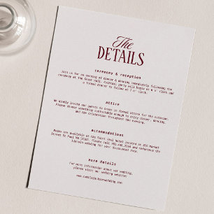 Old Money Ivory and Burgundy Wedding Details Enclosure Card