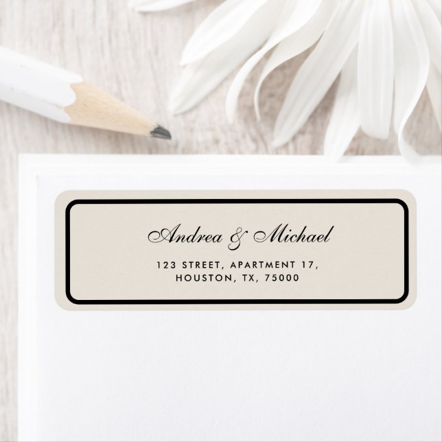 Old Money Ivory & Black Wedding Return Address Label (Insitu)