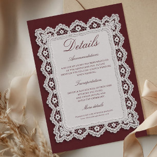Old Money Lace Doily Burgundy Wedding Details Enclosure Card