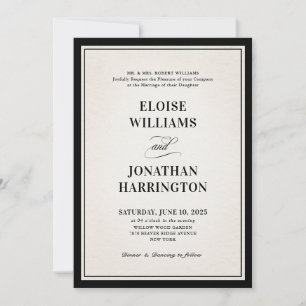 Old Money Modern Formal Black Luxury Chic Wedding Invitation