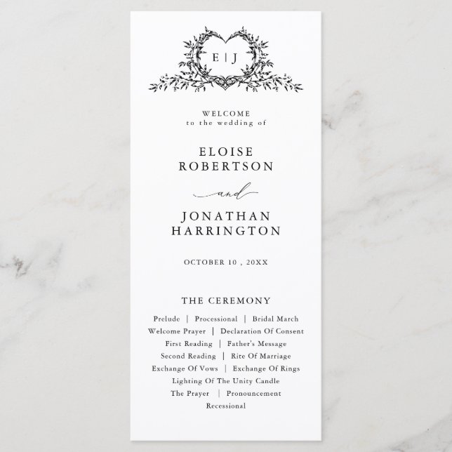 Old Money Modern Formal Black Luxury Chic Wedding Program (Front)