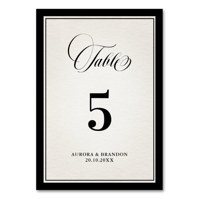 Old Money Modern Formal Black Luxury Chic Wedding Table Number (Front)