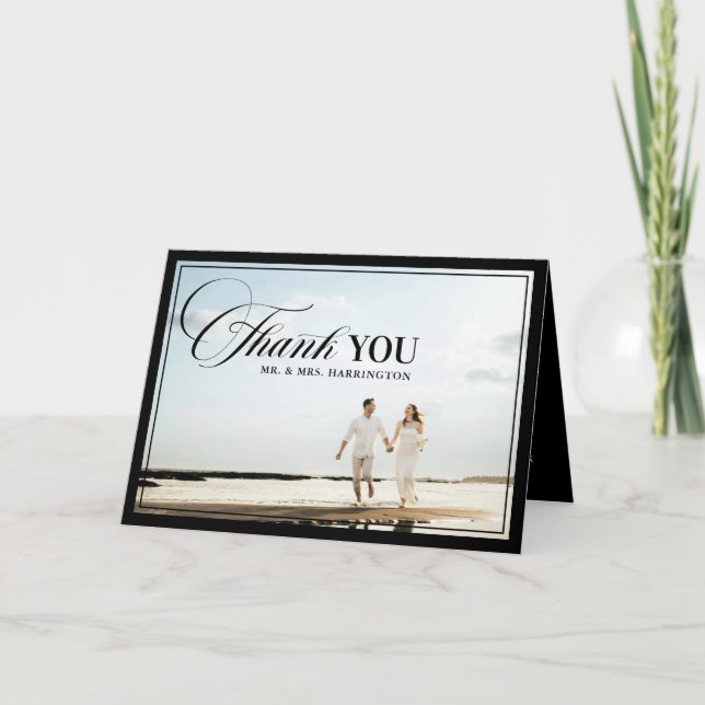 Old Money Modern Formal Black Luxury Chic Wedding Thank You Card (Front)
