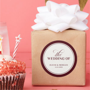 Old Money Modern Formal Burgundy Luxury Wedding Classic Round Sticker