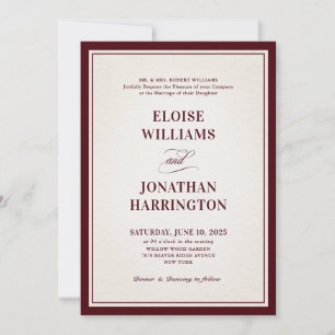Old Money Modern Formal Burgundy Luxury Wedding Invitation