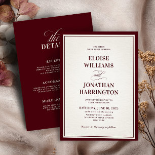 Old Money Modern Formal Burgundy Luxury Wedding Invitation