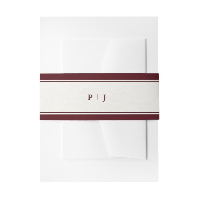 Old Money Modern Formal Burgundy Luxury Wedding Invitation Belly Band (Front Example)