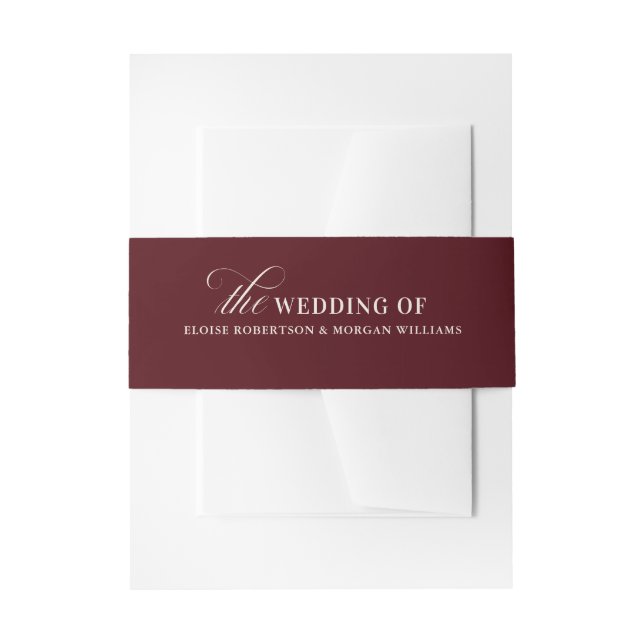 Old Money Modern Formal Burgundy Luxury Wedding Invitation Belly Band (Front Example)