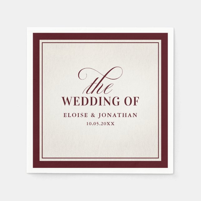 Old Money Modern Formal Burgundy Luxury Wedding Napkin (Front)