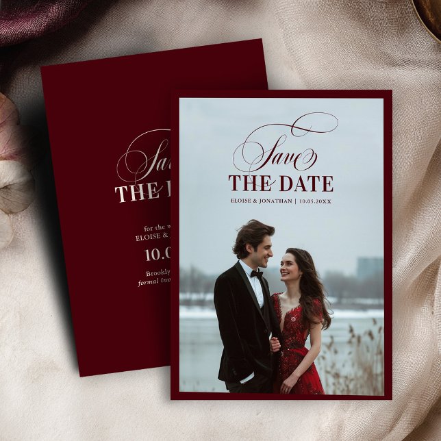 Old Money Modern Formal Burgundy Luxury Wedding Sa Save The Date (Old Money Modern Formal Burgundy Luxury Wedding photo Save The Date)
