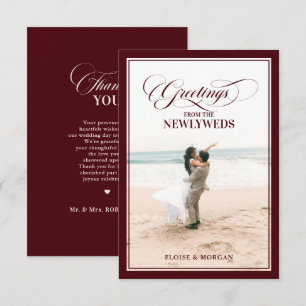 Old Money Modern Formal Burgundy Luxury Wedding Thank You Card