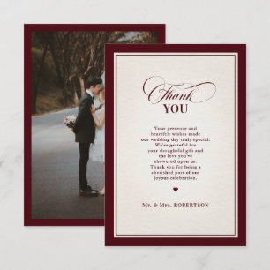 Old Money Modern Formal Burgundy Luxury Wedding Thank You Card