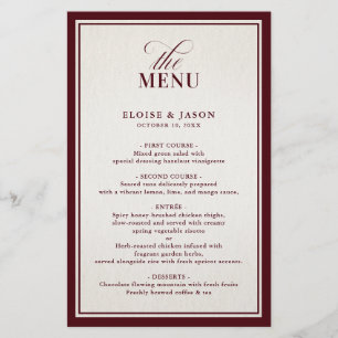 Old Money Modern Formal Burgundy Wedding Menu