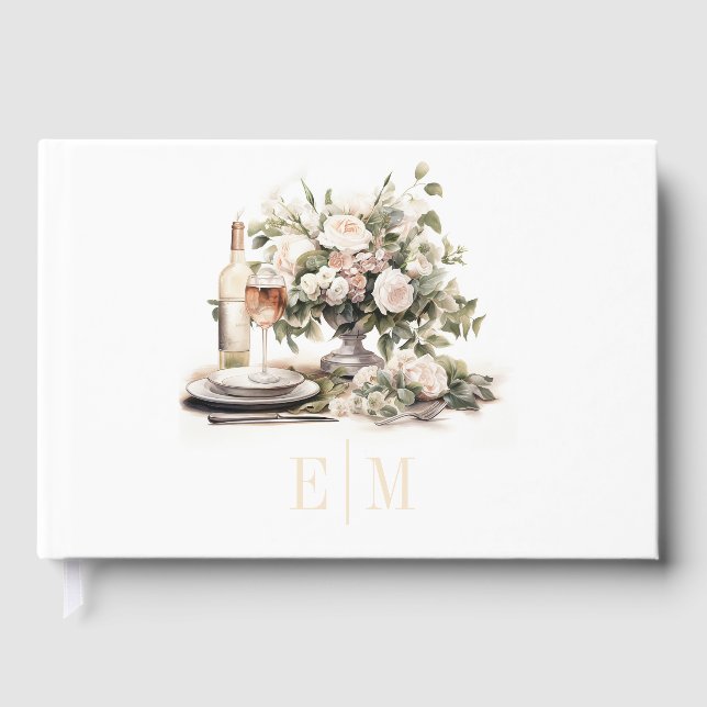 Old Money Monogrammed Champagne and Blush Wedding Guest Book (Front)