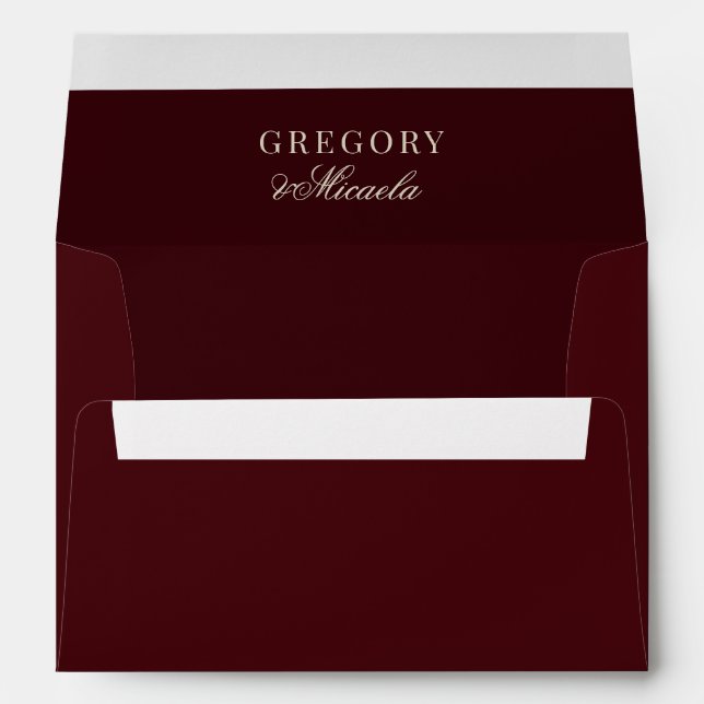 Old Money Name Monogram Elegant Deep Red Wedding Envelope (Back (Bottom))