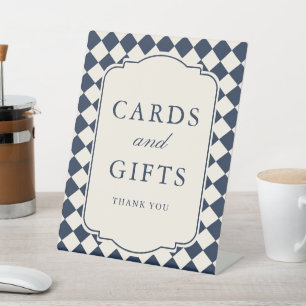 Old Money Navy Chequered Wedding Cards & Gifts Pedestal Sign