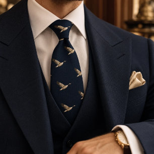 Old Money Navy Herringbone Flying Wild Goose Tie