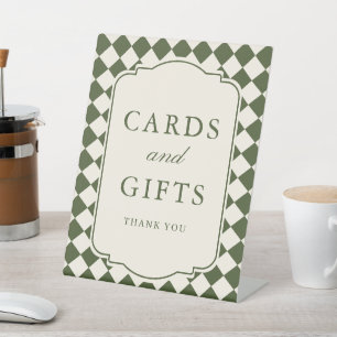 Old Money Olive Chequered Wedding Cards & Gifts Pedestal Sign