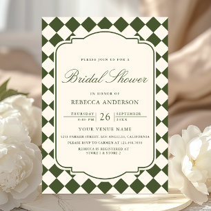 Old Money Olive Green Chequered Bridal Shower Invitation
