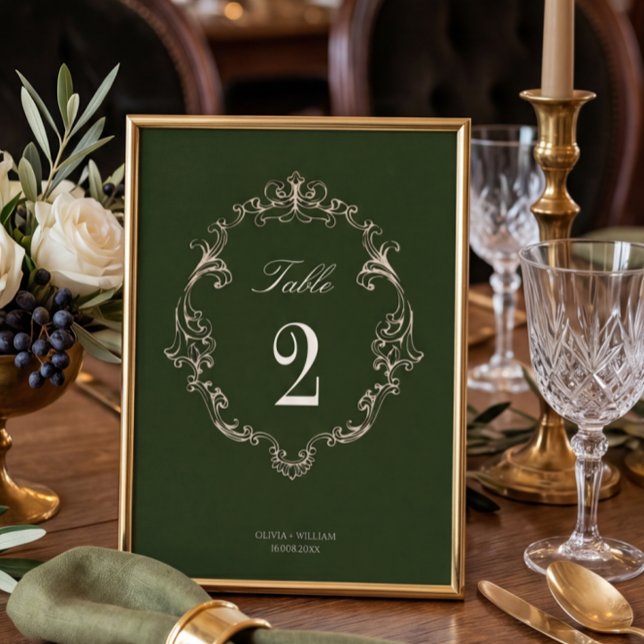 Old Money Olive Green Elegant Monogram Wedding  Table Number (Creator Uploaded)