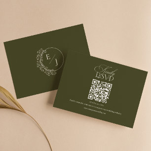 Old Money Olive Green Elegant Wedding QR Code RSVP Card