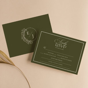 Old Money Olive Green Elegant Wedding RSVP Card