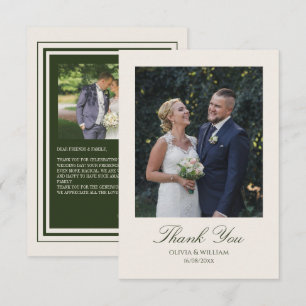 Old Money Olive Green Elegant Wedding  Thank You Card