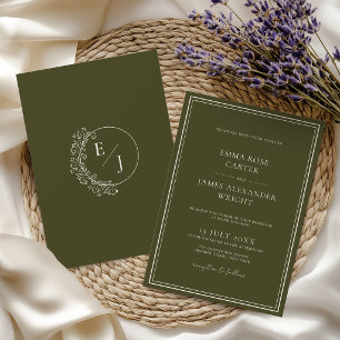 Old Money Olive Green Luxury Wedding Invitation