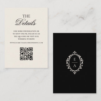 Old Money Oval Crest Black Wedding Details QR Code Enclosure Card
