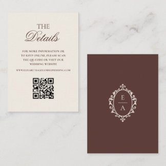 Old Money Oval Crest Brown Wedding Details QR Code Enclosure Card