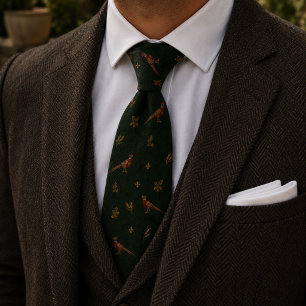 Old Money Pheasant Game Bird Herringbone Green Tie