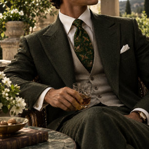 Old Money Pheasant Spaniel Woodland Green Tie