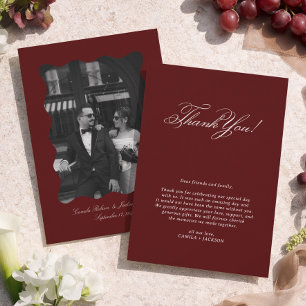 Old Money Photo Burgundy Wedding  Thank You Card