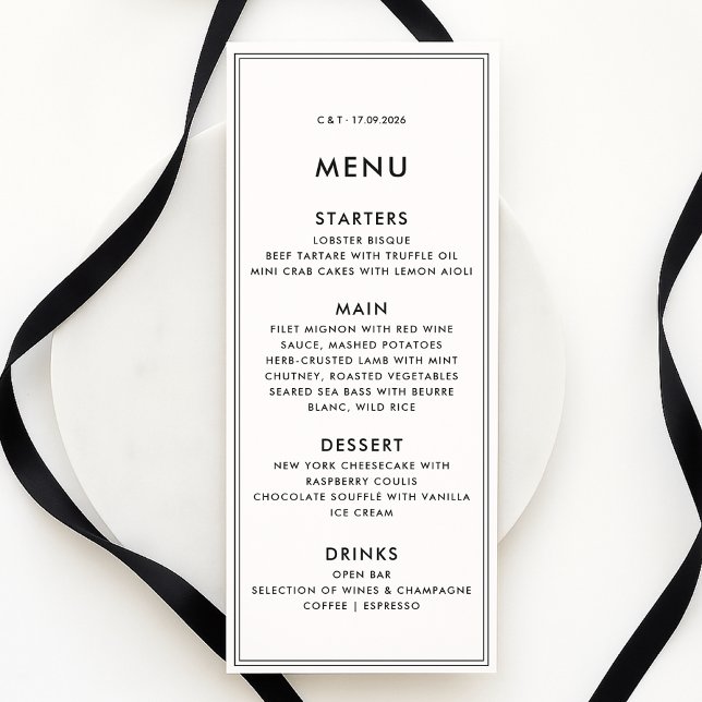 Old Money / Quiet Luxury Black and White wedding  Menu (Creator Uploaded)